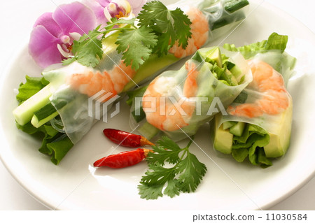 Raw spring rolls ethnic food Pakuti White Background 11030584