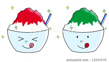 Cold and delicious strawberry and melon shaved ice (with facial expressions) 11033570