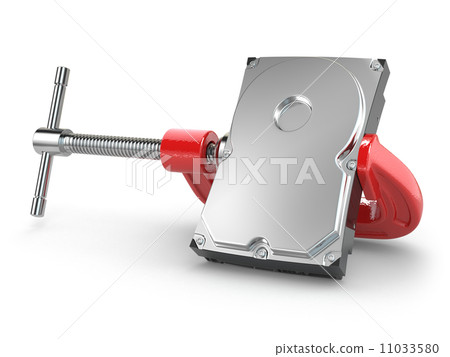 Data compression concept. Hard disk drive in vise. 11033580