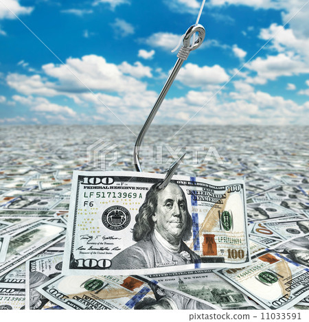 Dollar and fish-hook on cloudscape. Financial concept.. 11033591