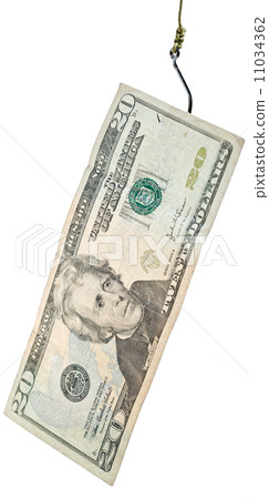 fishing with 20 dollars banknote lure on fishhook 11034362