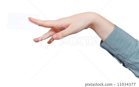 blank business card in female hand isolated blank business card in female hand isolated 11034377