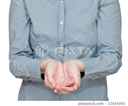 front view of two hollow palms - hand gesture 11034393