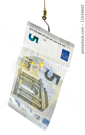 fishing with 5 euro banknote lure on fishhook 11034602