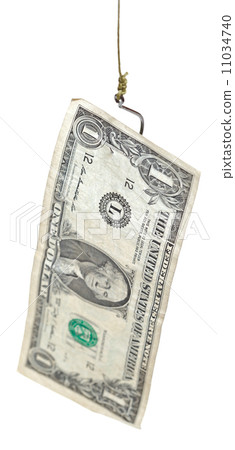 fishing with 1 dollar banknote bait on fishhook 11034740