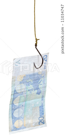 fishing with 20 euro banknote lure on fishhook 11034747