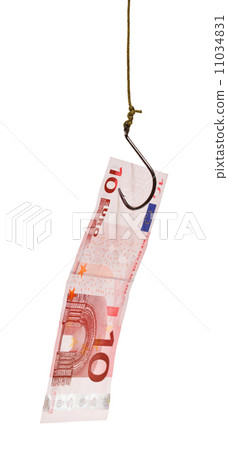 fishing with 10 euro banknote lure on fishhook 11034831