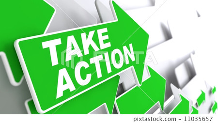 Take Action on Green Direction Arrow Sign. 11035657