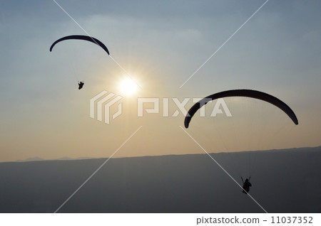 日落和滑翔傘 11037352