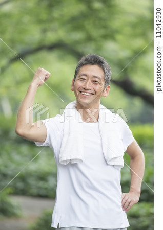 Men in their 50s jogging 11042930