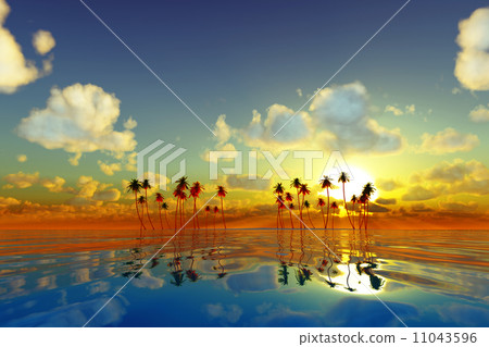 yellow sunset over tropic sea yellow sunset over tropic sea 11043596