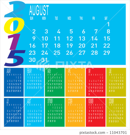 Year 2015 Colorful Calendar - August 11043701