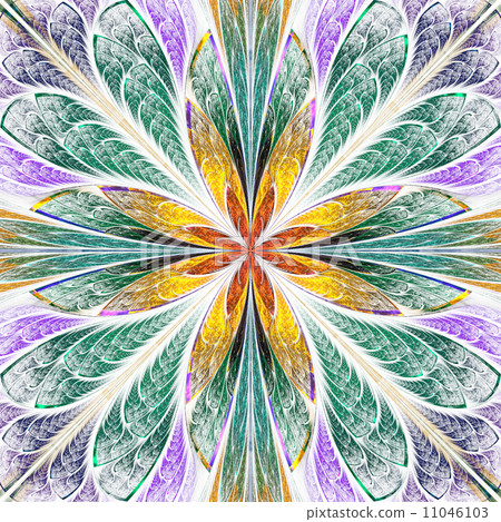 Symmetrical pattern in stained-glass window style. Green and yel 11046103