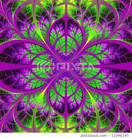 Symmetrical fractal pattern. Collection - tree foliage. Green an Symmetrical fractal pattern. Collection - tree foliage. Green an 11046145