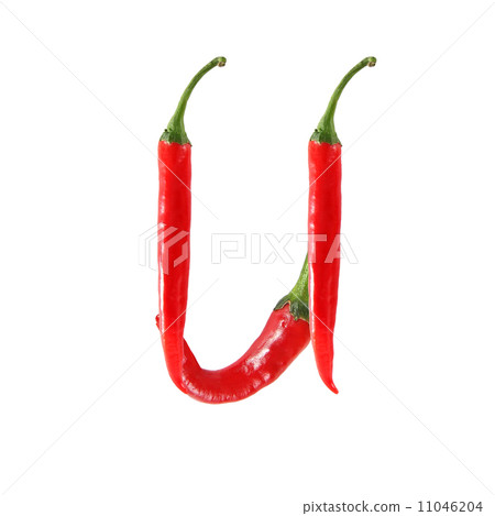 Font made of hot red chili pepper isolated on white - letter U Font made of hot red chili pepper isolated on white - letter U 11046204