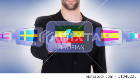 Hand pushing on a touch screen interface 11046225