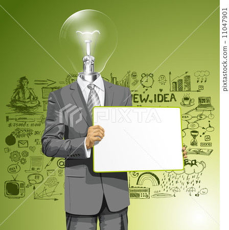 Vector Lamp Head Business Man with Empty Write Board 11047901