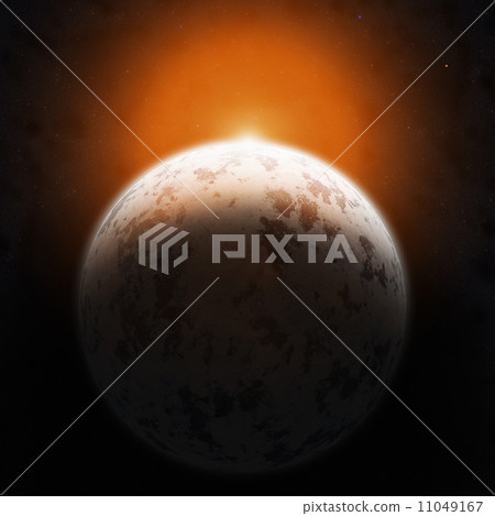 Realistic blue planet against the starry sky. 11049167