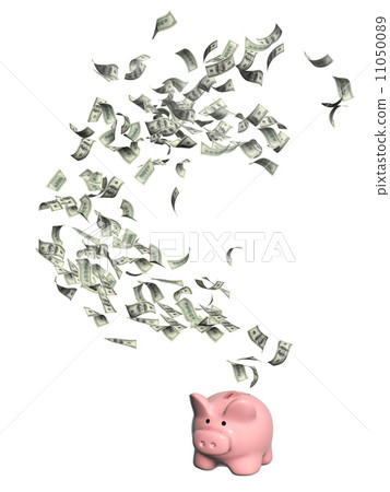 Flying dollar banknotes and piggy bank 11050089