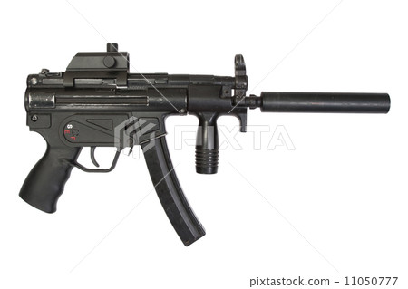 9mm submachine gun with silencer isolated on a white background 9mm submachine gun with silencer isolated on a white background 11050777