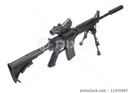 assault rifle with bipod and silencer isolated on a white background 11050997