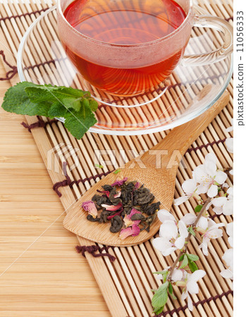 Japanese green tea and sakura branch Japanese green tea and sakura branch 11056333