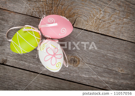 Easter eggs on wooden table background 11057056