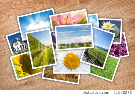 Stack of printed pictures collage Stack of printed pictures collage 11058278