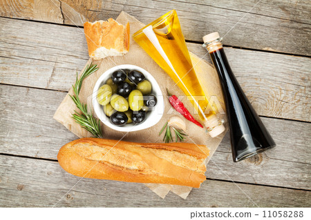 Italian food appetizer of olives, bread and spices 11058288