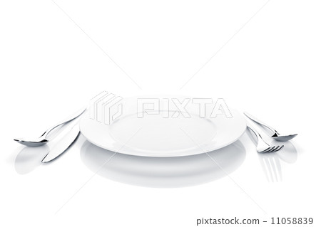 Silverware or flatware set of fork, spoon, knife and plate Silverware or flatware set of fork, spoon, knife and plate 11058839
