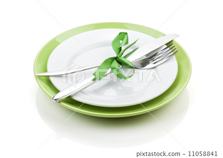 Fork with knife over blank plates Fork with knife over blank plates 11058841