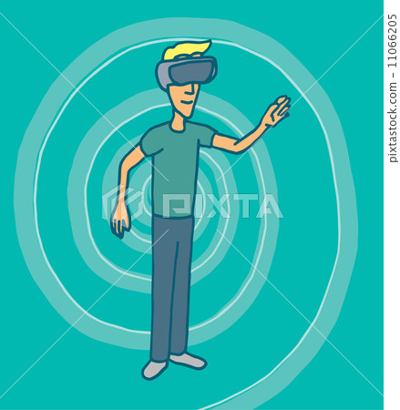 Experiencing virtual reality goggles headset 11066205