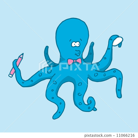 Artist octopus holding pencil and eraser 11066216
