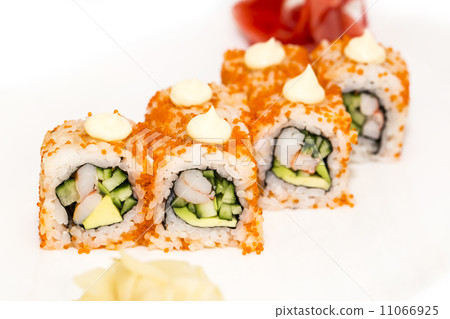 Japanese sushi fish and seafood on white background 11066925