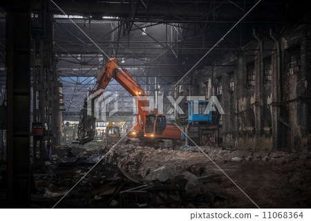 Industrial interior with bulldozer inside Industrial interior with bulldozer inside 11068364