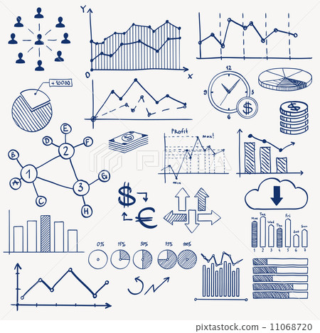 Business finance management infographics doodle hand draw elements. Concept - graph, chart, pie, arr 11068720