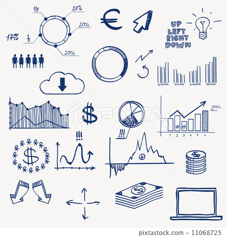 Business finance management infographics social media doodle hand draw elements. Concept - graph, ch 11068725