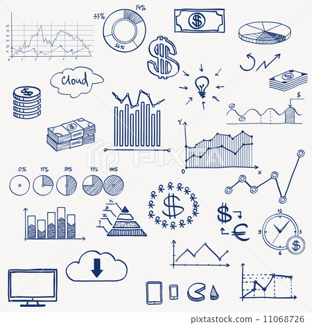 Business finance management infographics social media doodle hand draw elements. Concept - graph, ch 11068726