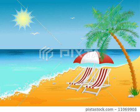 Summer holidays beach background poster with chair 11069908