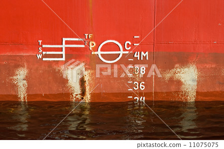 Cargo ship red hull texture with waterline and scale of draft 11075075