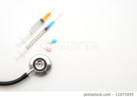 Medical image - stethoscope, injection and medicine 11075895