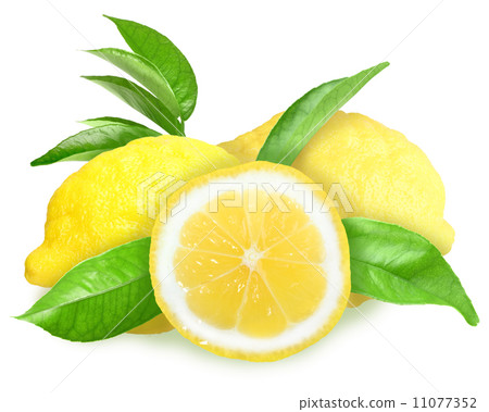Fresh yellow lemons with green leaf Fresh yellow lemons with green leaf 11077352