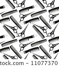 Seamless pattern of black-and-white hair-dressing tools 11077370