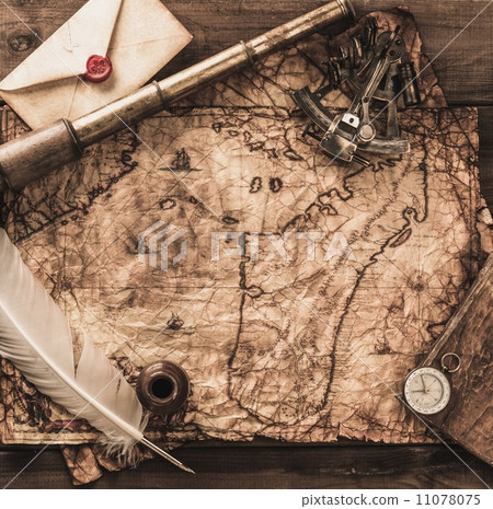 Nautical objects on a vintage map Nautical objects on a vintage map 11078075