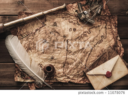 Nautical objects on a vintage map Nautical objects on a vintage map 11078076