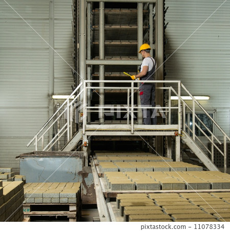 Man in a safety hat performing check on a factory Man in a safety hat performing check on a factory 11078334