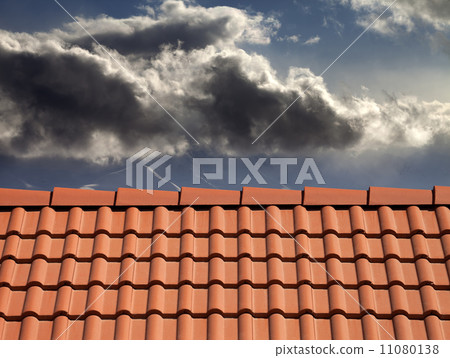 Roof tiles and storm sky Roof tiles and storm sky 11080138