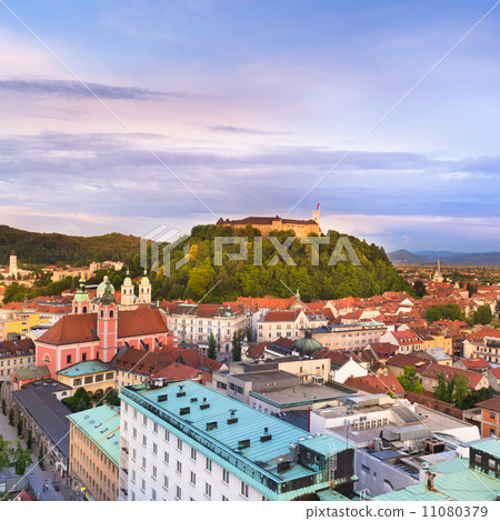 Ljubljana, at sunset 11080379