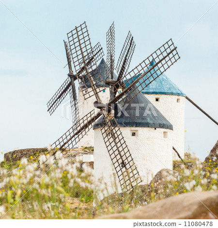 Vintage windmills in La Mancha. 11080478