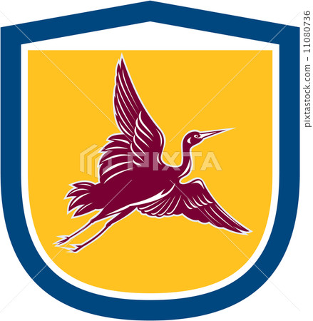 Heron Crane Flying Side View Shield Retro 11080736
